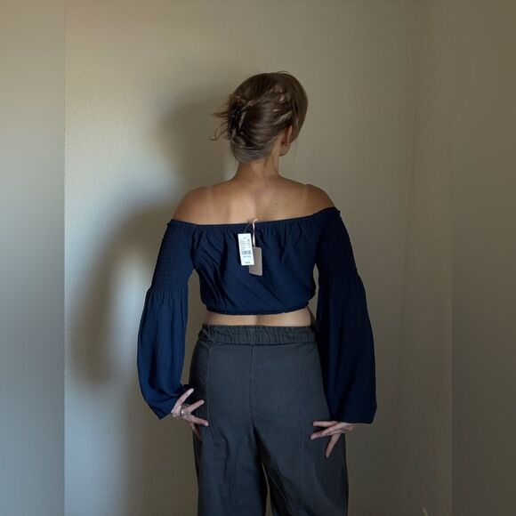 PacSun Off Shoulder Top Crop Festival Embroidered Tassel NEW Stretchy - Picture 10 of 13